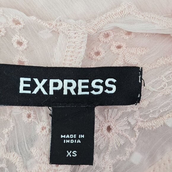 Express Surplice Blush Pink Eyelet Lace Wrap Long Sleeve Bodysuit Top - Picture 12 of 13